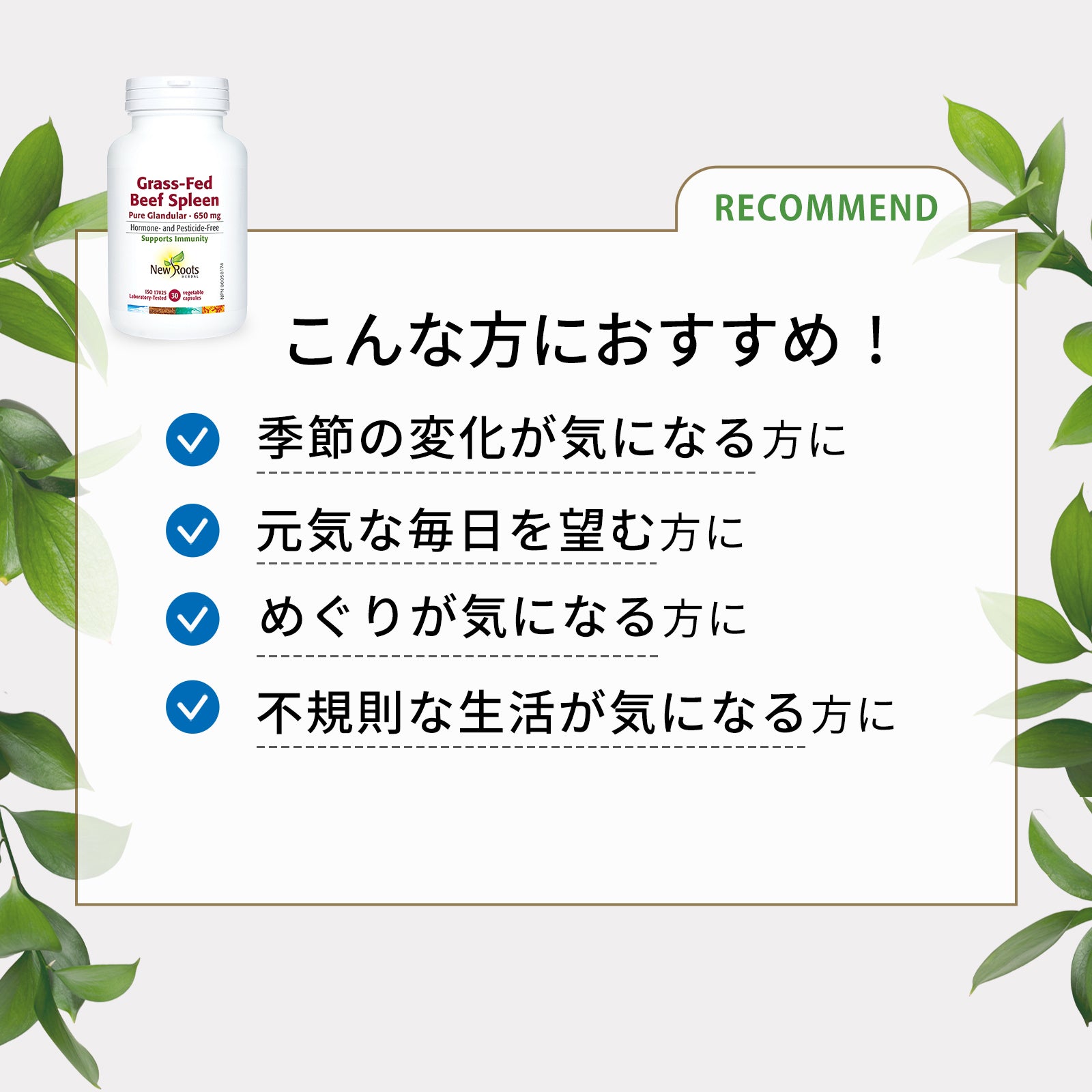 ニュージーランド牧草牛由来の安心な脾臓！ 季節の変化に負けないカラダづくりを応援！ グラスフェッドビーフスプリーン （脾臓）